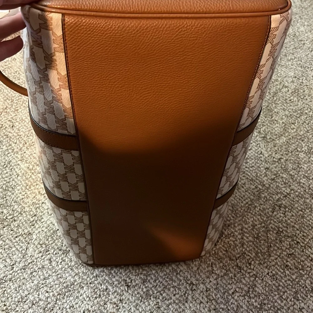 Michael Kors Brown and Cream Duffel Bag with Leather Trim